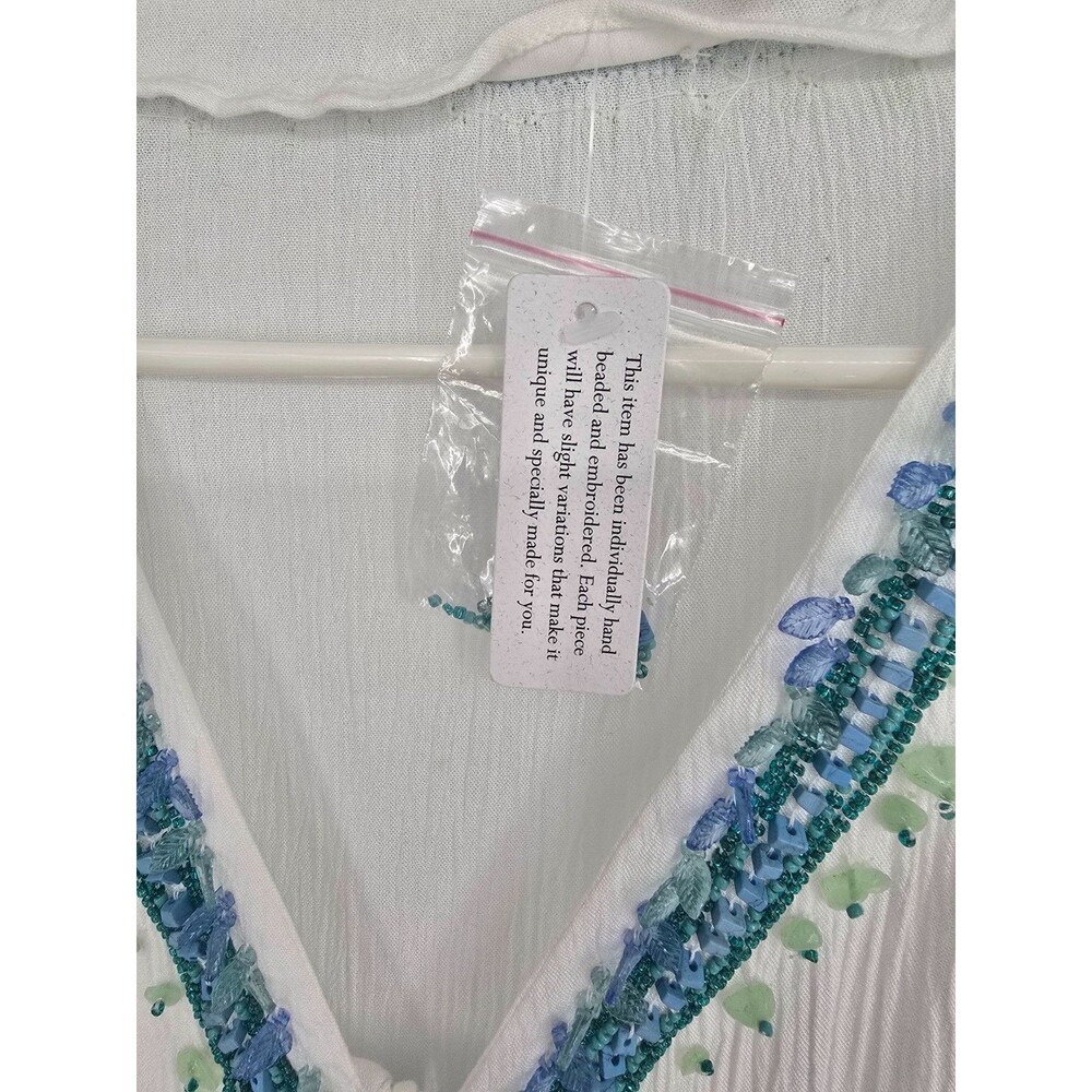 Soft Surroundings Medium Gauze Tunic Top Beaded V-Neck White NWT - Picture 3 of 5